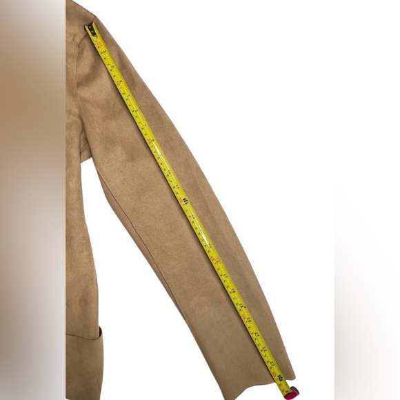 Joan Vass Womens M Soft Faux Suede Cardigan Carmel Long Coat Minimalistic - Picture 7 of 9